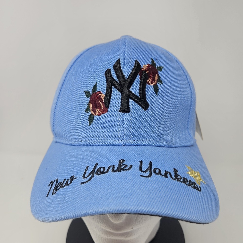 MLB Korea NY Yankees Rose Embroidered Hat Cap Blue Adjustable 32CPFG711-3 NWT